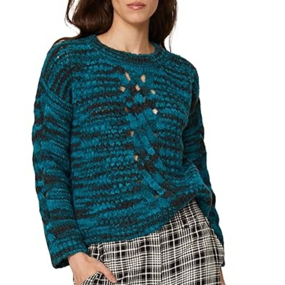 Sita Murt | Anthropologie chunky cable hand knit soft Teal black sweater FR 36 S